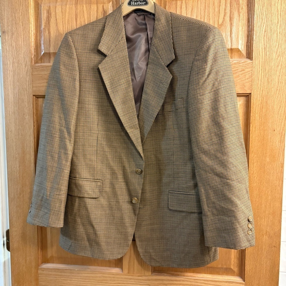 Stanley Blacker Sport Coat Blazer Men’s 39S Tan Brown Tweed Houndstooth Jacket